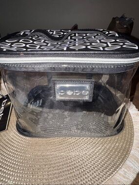 bebe Clear Travel Toiletry Bag with Black Trim and Logo Plaque